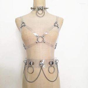 Gergin moda seksi harajuku el yapımı lazer holografik koşum punk yaka elbise kolye sütyen sivri zincir torklar kulüp parti