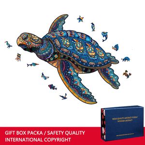 Blocks Sea Turtle Size S 100pc 3D Wooden Jigsaw Puzzle Animal Shaped Decompression Toys Gift Interactive Games Kids 230209