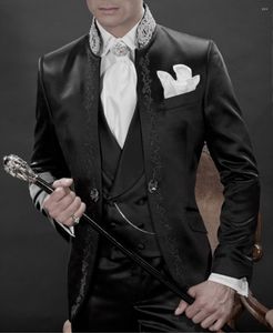 Men's Suits 2023 Style Black Silver Gray Embroidery Groom Tuxedos Groomsmen Men's Wedding Prom Bridegroom (Jacket Pants Vest)