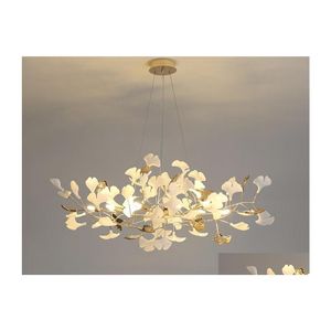 Lampy wiszące Ginkgo Liść Dekoracja Kuchnia Jadalnia Żyrandol Nordic Kreatywne Światło Luksusowa Sztuka Fine Flower Sypialnia Salon Kropla Dh3Yg