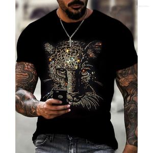 Men's T Shirts Mens Quality Fashion T-Shirts Casual Streetwear Short Sleeve Leopard Drill Men Clothes Tee Tops O-Neck Rhinestone Tshirt Y2K