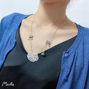 Chains 925 Sterling Silver Ruyi Lock Pendant Necklace For Women Girls Retro Green Lotus Pod Choker Jade Necklaces Jewelry XL053