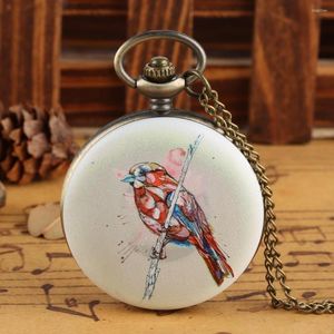 Pocket Watches Retro Watch For Women Bird Pattern White Girl Arabic Digital Pendant Necklace Lady