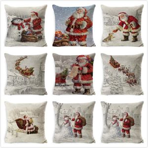 Pillow Merry Christmas Cover Linen Santa Printing Cases Sofa Home Decoration Pillowcase