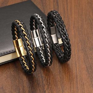 Link Chain TeHao Men's Charm Genuine Leather Chain Bracelet Bangles Magnetic Stainless Steel Buckle Fashion Casual Bracelet Wholesale G230208