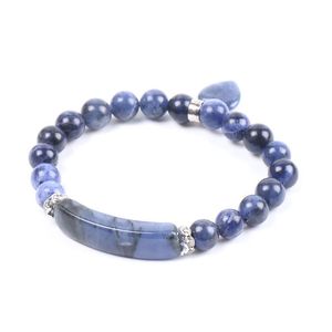 Beaded Wholesale Natural Sapphire Beads Fashionable Blueandwhite Point Semiprecious Elastic Gemstones String Bracelet Small Lov Dh1Ef