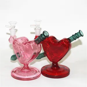 Hookahs hjärtglas bong rosa färg dab oljeriggar bubblar glas vattenrör med 14 mm glidskålbit kvartsbanger naglar