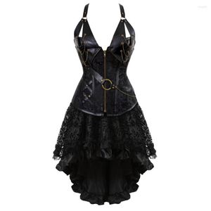 Bustiers Corsets القوطية تنورة steampunk بالإضافة إلى حجم عيد الهالوين ملابس للنساء مشد اللباس الأسود البني