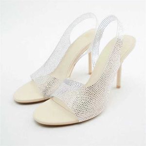 Transparent Sandals Woman Crystal Rhinestone Summer TRAF 2022 Party Heels Fashion Round Stiletto Star Style Pumps Women T230208 868