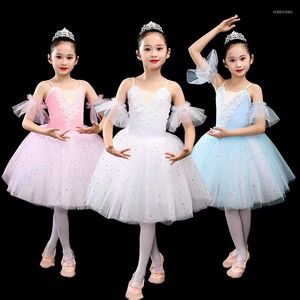 Stage Wear Girls Ballet Skirt Gymnastics Leotard Long Costumes Children's Tutu Little Swan Sling Dance