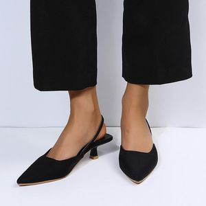 Sandaler Summer Elastic Band Show Heel Pumps Women Shoes 2023 Elegant Point Toe Solid Color Wedding Party Sandalias Work