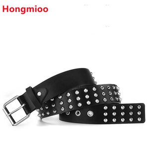 Gürtel Unisex Mode Nietengürtel für Frauen Männer Nieten Punk Rock mit Dornschließe Schwarz Ceinture Femme G230207