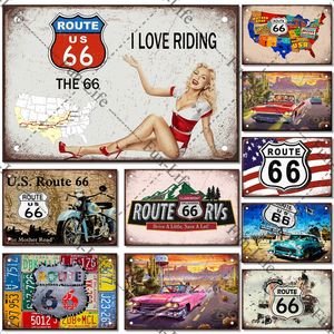 Vintage Route 66 Metal Malarstwo domowe garaż na ścianę Znaki baru Retro Metal Plakat Tin Znak dla Man Cave Pub Club 20x30cm Woo