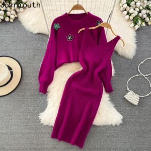 Two Piece Dress Knitted Outfits Korean 2 Set for Women 230208