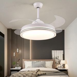 Os ventiladores de teto LED Fan Light Restaurant Room de estar de estar moderno Minimalista Remote Control Integrated Invisible Blade