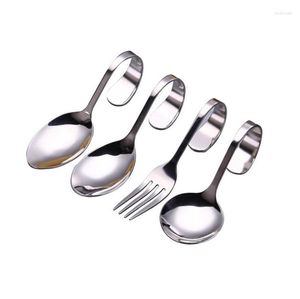 Dinnerware Sets Stainless Steel Bend Flatware Creative Curved Handle Cutlery Bent Fork Spoon Tableware For Dessert Kitchen Accessories