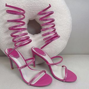 Sandali con strass tacco alto punta aperta sandali con cinturino con tacco sottile avvolgere la caviglia da donna sandali con tacco alto da 9,5 cm fiore scarpe da sera con strass 34-43