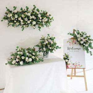 Decorative Flowers Luxury Pink White Artificial Flower Row Wedding Backdrop Decor Arrangement Table Runner For Party Event Stage Props