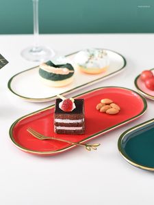 Plates Ceramic Gold Inlay Sushi Cake Candy Dessert Bread Plate Nordic Jewelry Cosmetics Storage Tray Home Decoration Dinner