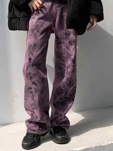 Women's Jeans S 5XL Large purple tie dyed jean 's spring and autumn ins high street sweet cool loose vertical pants winter 230209