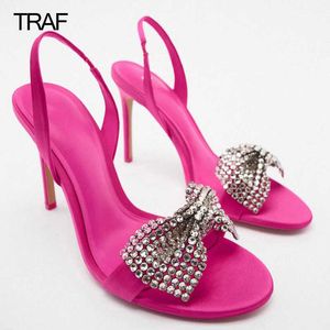 Sandals TRAF Women's sandals Butterfly High-heeled sandals Luxury Designer Red Black Elegant Woman Heeled Sandals Ladies Stiletto Heels T230208