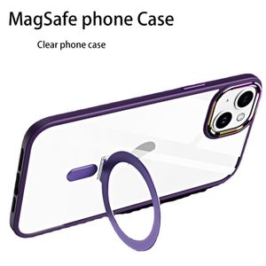 Transparent Magnetic Stand Phone Case For iPhone 12 11 13 14 Pro Max With Bracket TPU Cover For Magsafe Wireless Charger