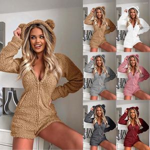 Women's Jackets Women Long Sleeve Hooded Jumpsuit Pajamas Casual Winter Warm Rompe Sleepwear