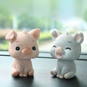 Decorations Cute Shaking Head Doll Car Ornaments Auto Interior Dashboard Toys Home Decor Bobblehead Pig Figures Kids Gift Accessories 0209