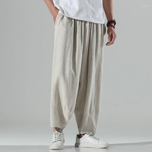 Calça masculina mrgb algodão sólido linho de algodão masculino de moda casual tornozelo de estilo japonês homem de harém feminino calça