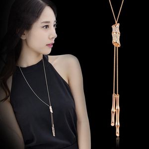 Pendant Necklaces Length 88cm Fashion Rhinestone Bamboo Women's Sweater Jewelry AccessoriesPendant