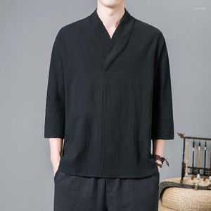Męskie koszule mrgb w chińskim stylu bawełniana lniana dla mężczyzn 2023 Summer swobodne luźne topy w szyku w stylu Tree Solid Kolor męski koszulka vintage