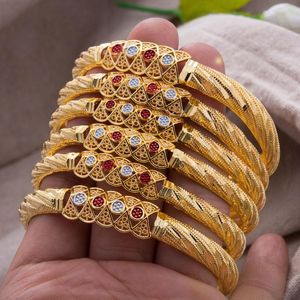 Bangle zabarwione 6pc/działka luksusowa etiopska biżuteria złoto kolor Banles dla kobiet dziewczyna Dubaj żona ślub afrykańskie bransoletki prezentsbangle