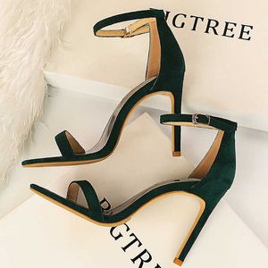 Bigtree Summer Suede Hollow High Stiletto Fashion Sandles 여성 발 뒤꿈치 여성 신발 여성 샌들 T230208 67579 's