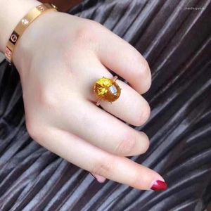 Cluster Rings Natural Real Citrine Ring 925 Sterling Silver Fine Yellow Crystal Jewelry Handworked 11 15mm