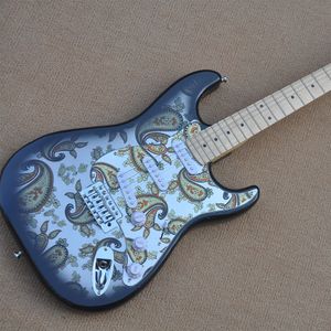 6 Strings Black Electric Guitar with Special Sticker Maple Fretboard SSS Pickups Customizable