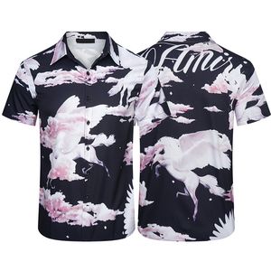 2023 Luxury Designer Shirt Mens Fashion Geometric Print Bowling Shirt Hawaiian Flower Casual Shirt Men Slim Montering Short Sleeve Merveile T-shirt