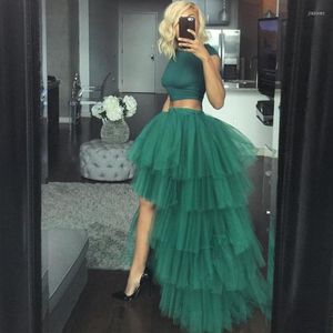 Saias estilo Hip Hop Tulle Green Tulle Mulher Hi-Lo Ruffle Triered Puffy Tutu Street Wear Salia de festa Girls Faldas Mujer Moda 2023