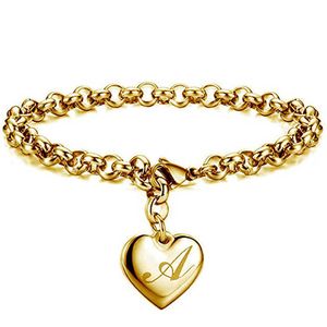 Link Chain Modyle 2022 Initial Charm Gold-Color Armband Rostfritt stål Hjärta 26 bokstäver Alfabetarmband för kvinnliga smycken gåvor G230208