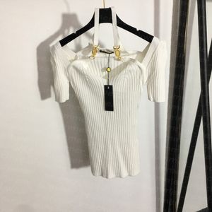 女性セクシーなニットティータイトフィッティングニットティーショートスリーブTシャツ春夏伸縮ティー