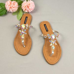 Sandaler Gladiator Sandaler för kvinna Summer 2022 Strand Holiday Ladies Flip Flops Stora platta klackar Vackra Crystal Women's Shoes T230208