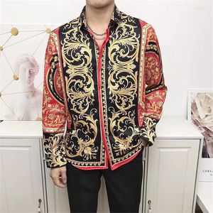 Men's Casual Shirts Clothing Spring Mens Hawaiian Luxury Chemise Homme Retro Floral Male Long Sleeve Print Dress Slim Fit Party Oversized