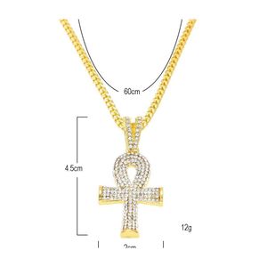 H￤nghalsband Guldkedjor Pretty Egyptian Ankh Key of Life Beautifly with Red Ruby Cross Halsband Set Men Bling Hip Hop Jewelry DHG04