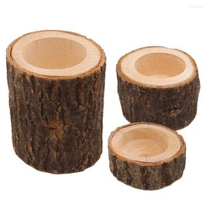 Candle Holders Set Of 3 Home Decor Wooden Party Romantic Wedding Handmade Table Holder Ornament Candlestick Dinner Tea Light Natural