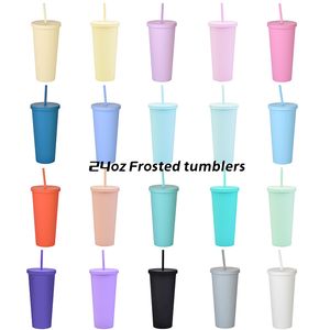 24oz Frosted Plastic Tumblers Trave Mug Double Layer As Material Tumblers With Lid and Straw av Ocean Z11