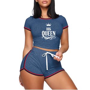 Womens Tracksuits 2st Shorts Set for Outifits Short Sleeve Workout Clothes Gym Suits Crop Top Summer Sportswear 230209