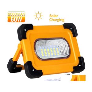 Solar Flood Lights Portable Lamp Led Work Light 5730 Smd 9000Mah Power Bank With Magnetic Base For Car Repairing Emergency Drop Deli Dhiwn