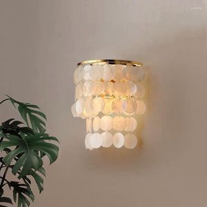 Lâmpadas de parede Novelty shell natural lâmpada dourada de prata metal produz um som agradável de superfície sconce de superfície E14 para sala de jantar à beira do leito do saguão