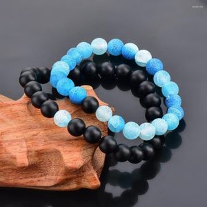 Strand Szelam Energy Volcanic Rocks Blue Stone Beads Bracelets Beaded Bangles For Men & Women 2pcs Couple Sets Elastic Bracelet Female