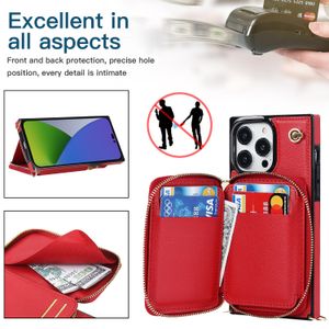 Mobiltelefonfodral Zipper Coin Purse Bag Card Holder Läder Flip Case för iPhone 14 Pro Max 12 13 X XS XR 7 8 Plus SE Wallet RFID Stand Cover