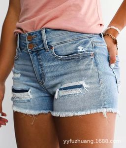 Nya jeans europeiska amerikanska shorts h￶gelastiska mode kvinnor dk068